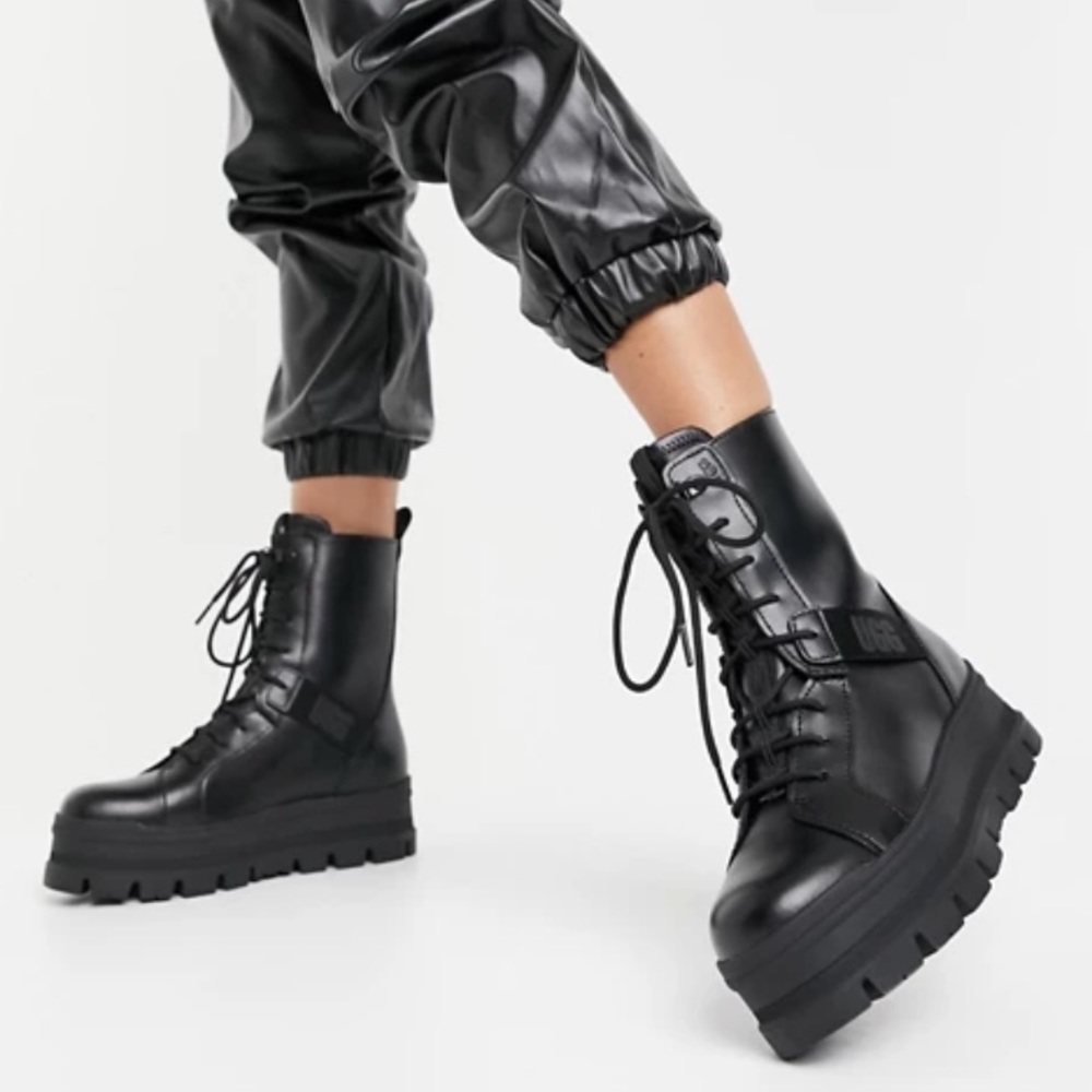UGG Sheena Black Platform Combat Lace-Up Boots - Picture 8 of 8